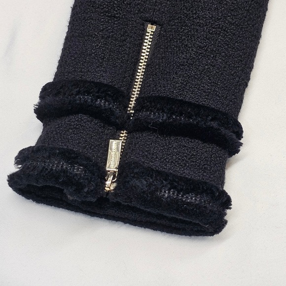 Karl Lagerfeld Paris Black Tweed Faux Fur Trim Zipper Jacket Women Size 4 Gold - Picture 5 of 11